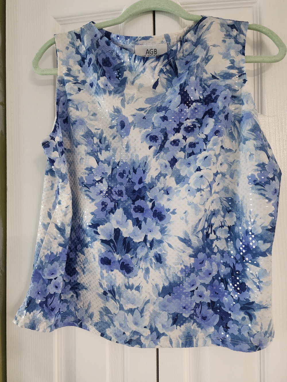 Blue and White Floral Sequin Camisole Vintage Made In The USA